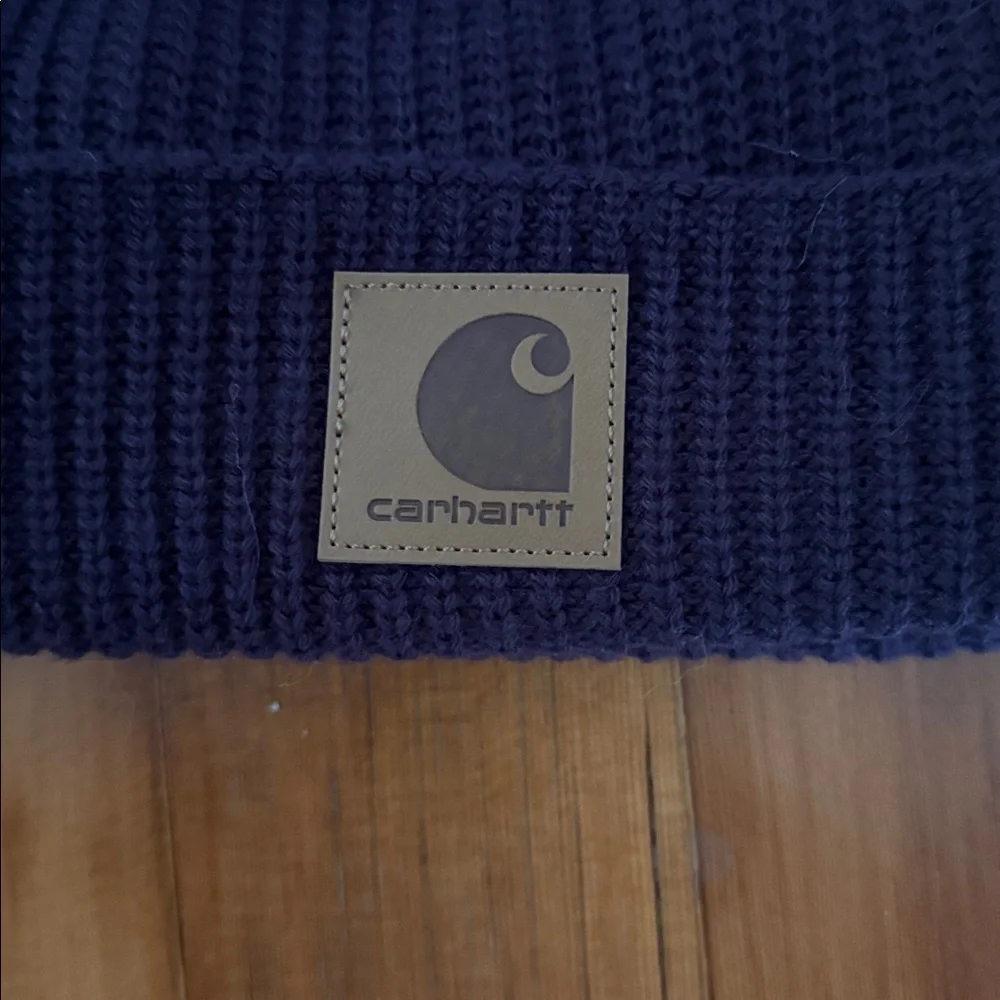 Carhartt Dark Purple Beanie with Fluffy Gray Pom